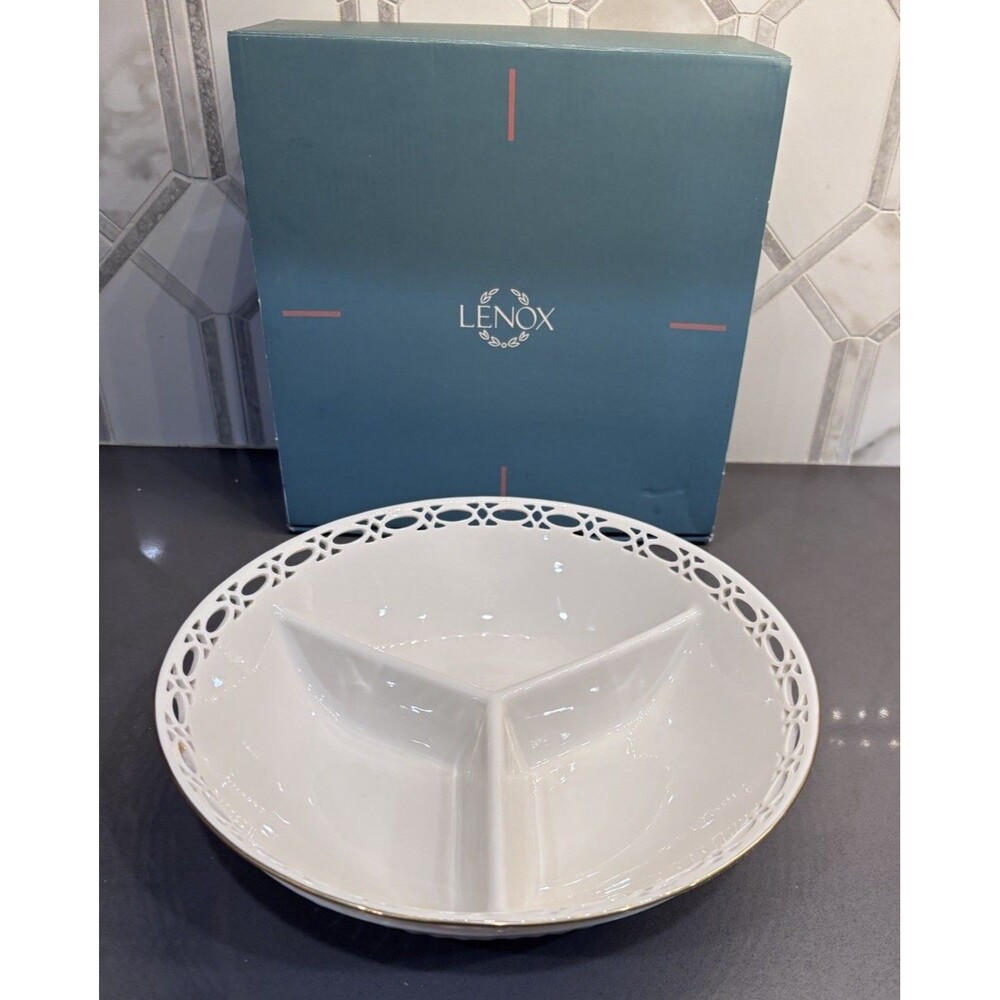 Lenox 3 Section Matelasse Divided Condiment Serving Bowl - In Original Box